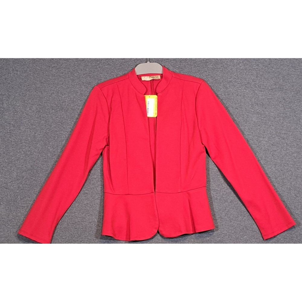 Hybrid & Company Red Peplum Open Front Blazer Mock Neck Jacket Made in USA M